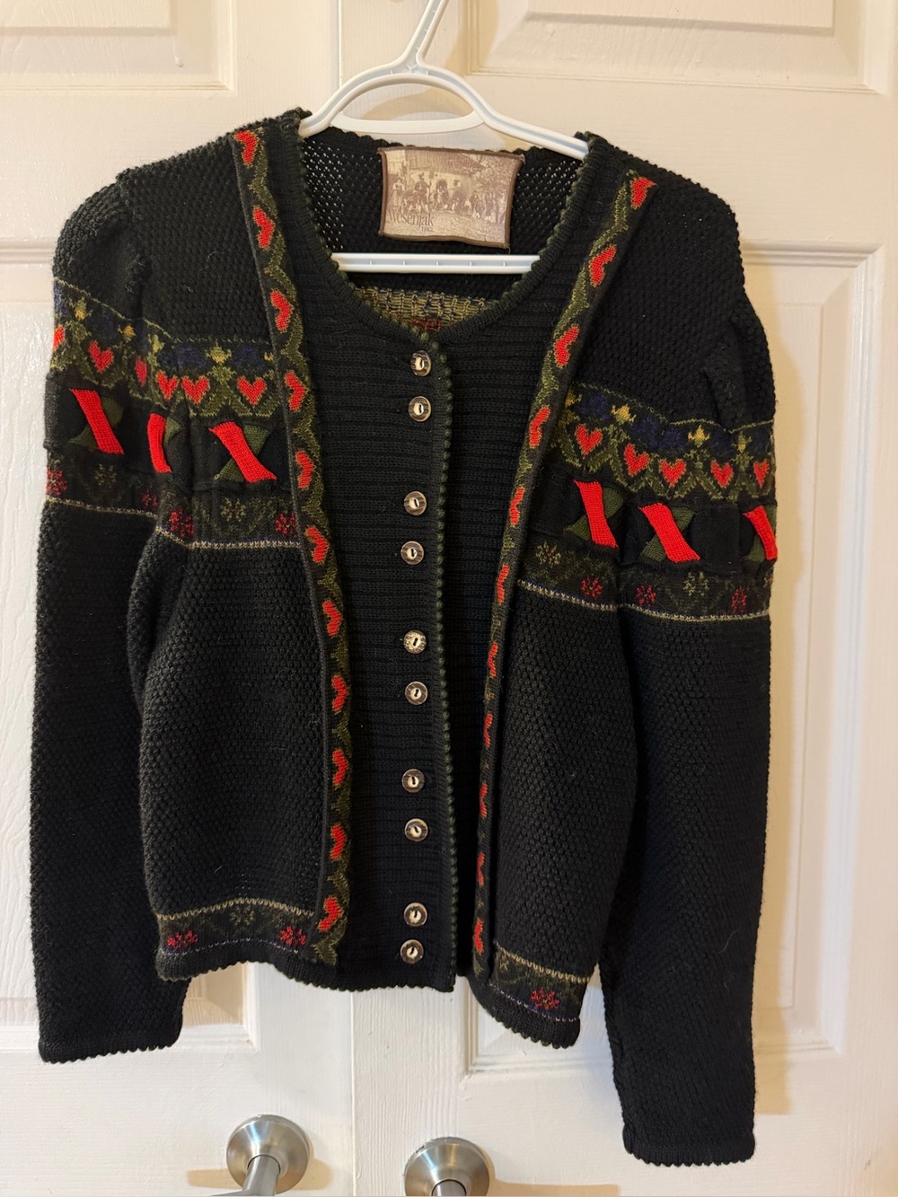 Vintage Wesenjak Tirol Austrian Wool Cardigan - Heart Pattern Folk Sweater